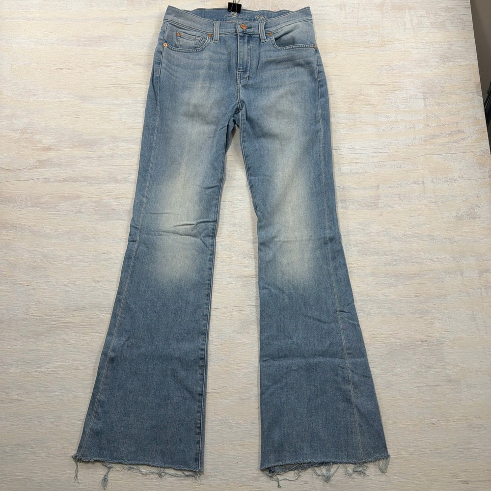 7 For All Mankind Jeans Dojo 29 Flare Raw Hem Light Wash Blue Womens